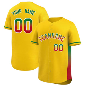 Custom Gold Kelly Green-Red Personalized Gradient Font And Side Design Authentic Baseball Jersey