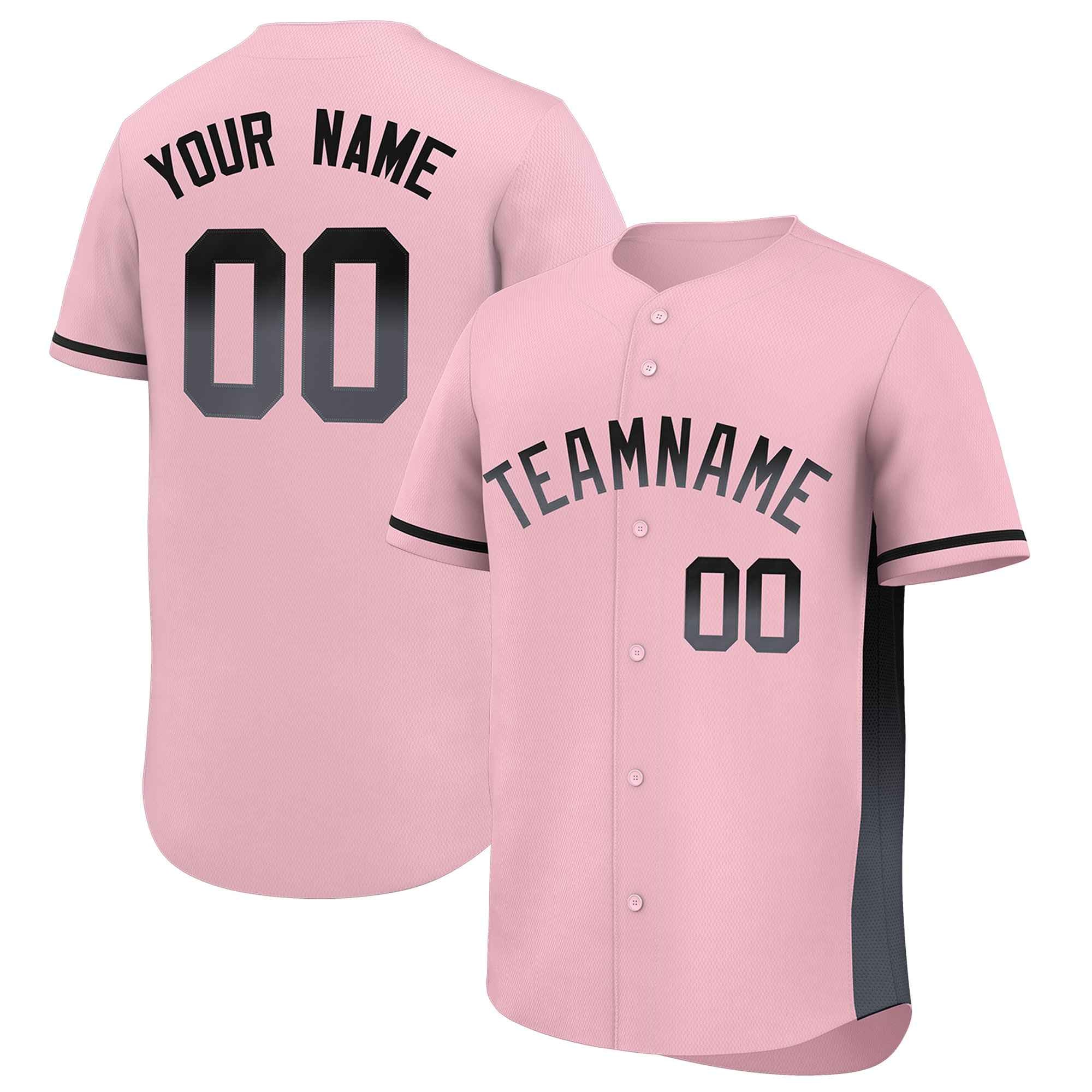 Custom Light Pink Black-Dark Gray Personalized Gradient Font And Side Design Authentic Baseball Jersey