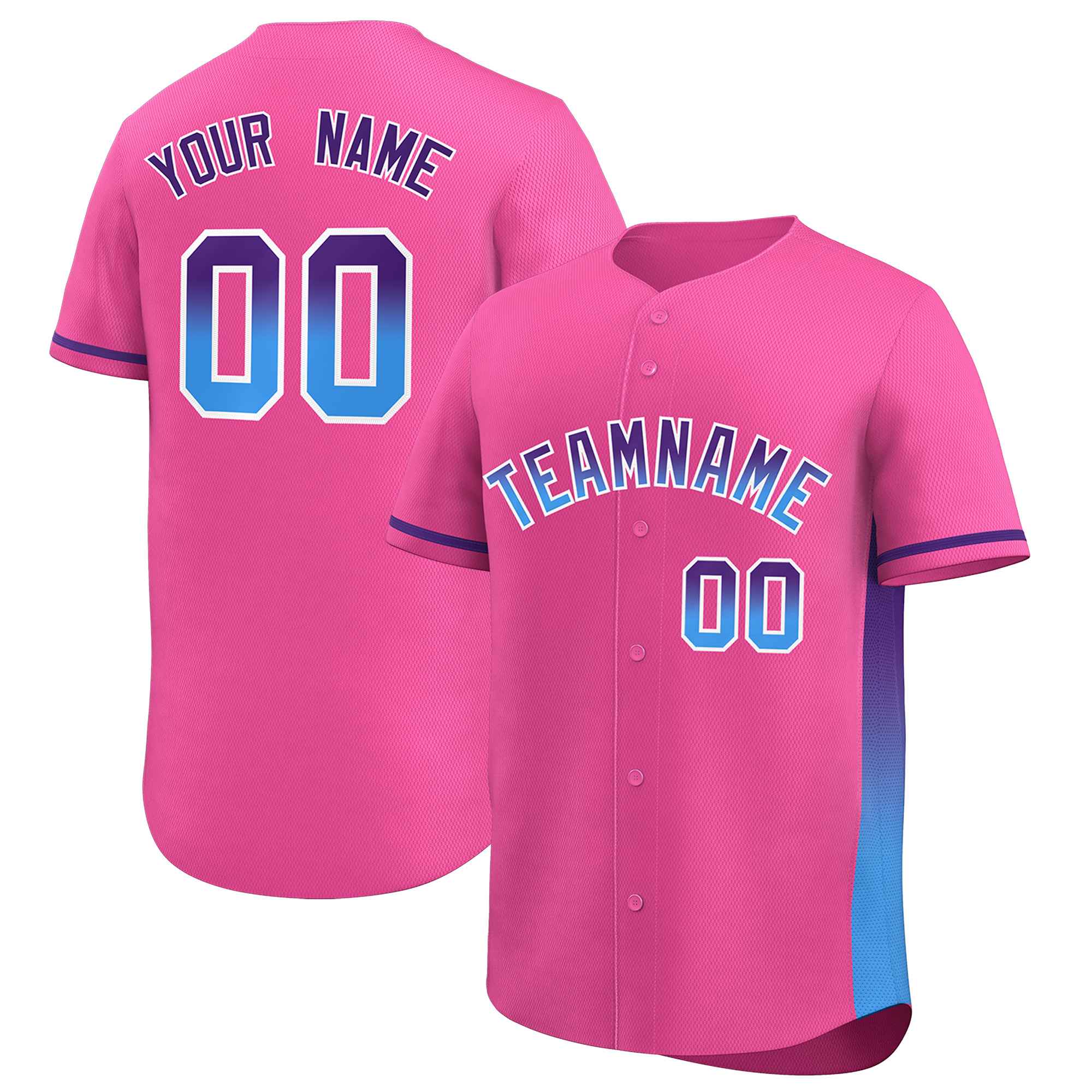 Custom Pink Purple-Powder Blue Personalized Gradient Font And Side Design Authentic Baseball Jersey