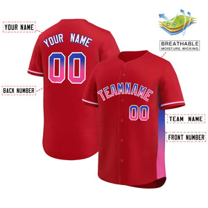 Custom Red Royal-Pink Personalized Gradient Font And Side Design Authentic Baseball Jersey