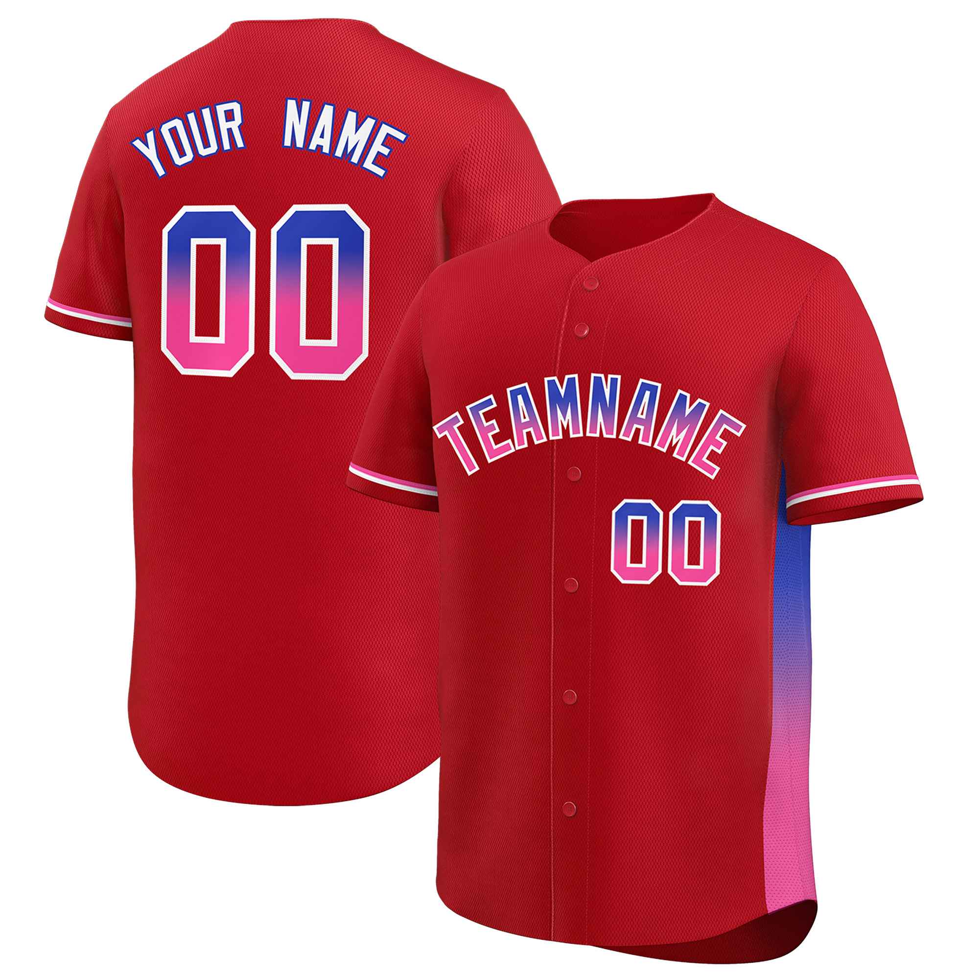 Custom Red Royal-Pink Personalized Gradient Font And Side Design Authentic Baseball Jersey