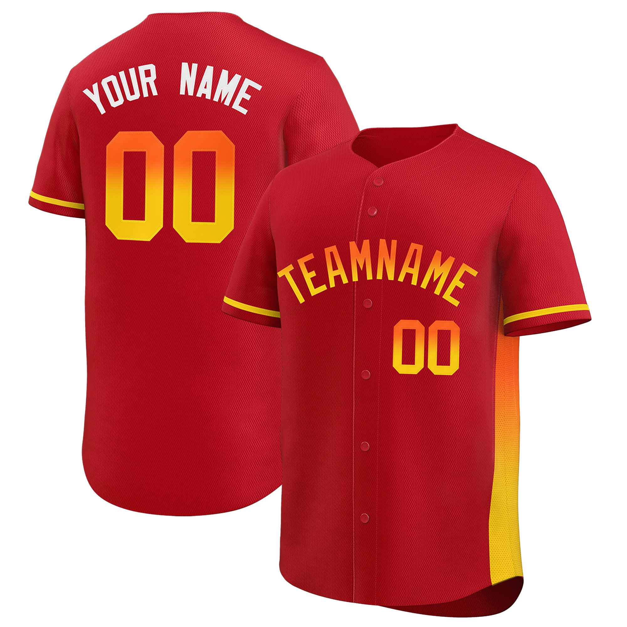 Custom Red Orange-Gold Personalized Gradient Font And Side Design Authentic Baseball Jersey