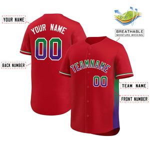 Custom Red Kelly Green-Purple Personalized Gradient Font And Side Design Authentic Baseball Jersey