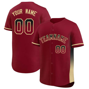 Custom Crimson Black-Khaki Personalized Gradient Font And Side Design Authentic Baseball Jersey