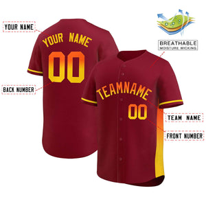 Custom Crimson Orange-Gold Personalized Gradient Font And Side Design Authentic Baseball Jersey