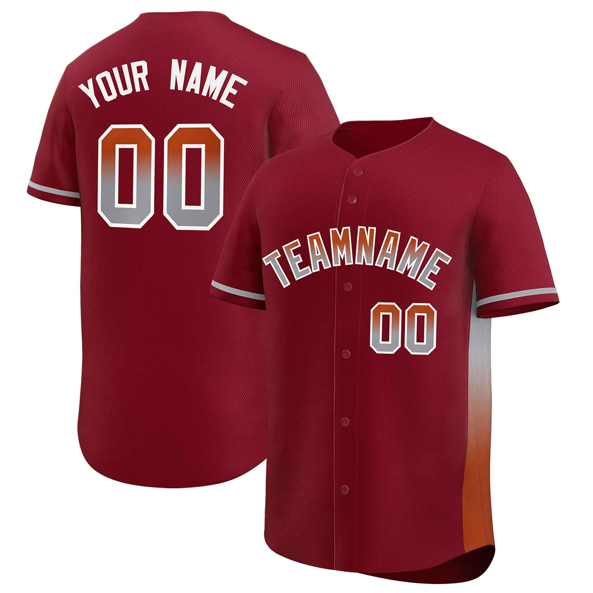 Custom Crimson Texas Orange-Lt Gray Personalized Gradient Font And Side Design Authentic Baseball Jersey