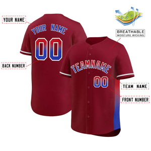 Custom Crimson Red-Royal Personalized Gradient Font And Side Design Authentic Baseball Jersey