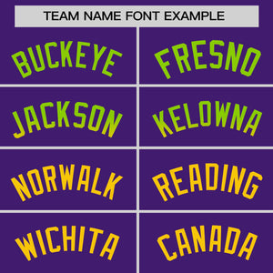 Custom Purple Neon Green-Gold Personalized Gradient Font And Side Design Authentic Baseball Jersey