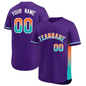 Custom Purple Orange-Aqua Personalized Gradient Font And Side Design Authentic Baseball Jersey