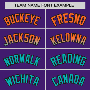 Custom Purple Orange-Aqua Personalized Gradient Font And Side Design Authentic Baseball Jersey