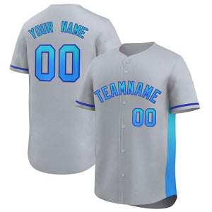 Custom Light Gray Sky Blue-Powder Blue Personalized Gradient Font And Side Design Authentic Baseball Jersey