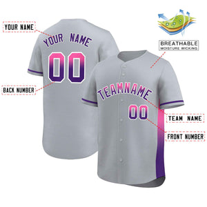 Custom Light Gray Pink-Purple Personalized Gradient Font And Side Design Authentic Baseball Jersey