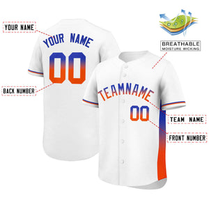 Custom White Royal-Orange Personalized Gradient Font And Side Design Authentic Baseball Jersey