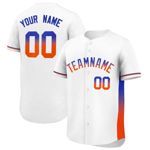 Custom White Royal-Orange Personalized Gradient Font And Side Design Authentic Baseball Jersey