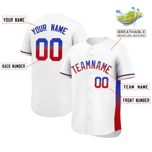 Custom White Royal-Red Personalized Gradient Font And Side Design Authentic Baseball Jersey