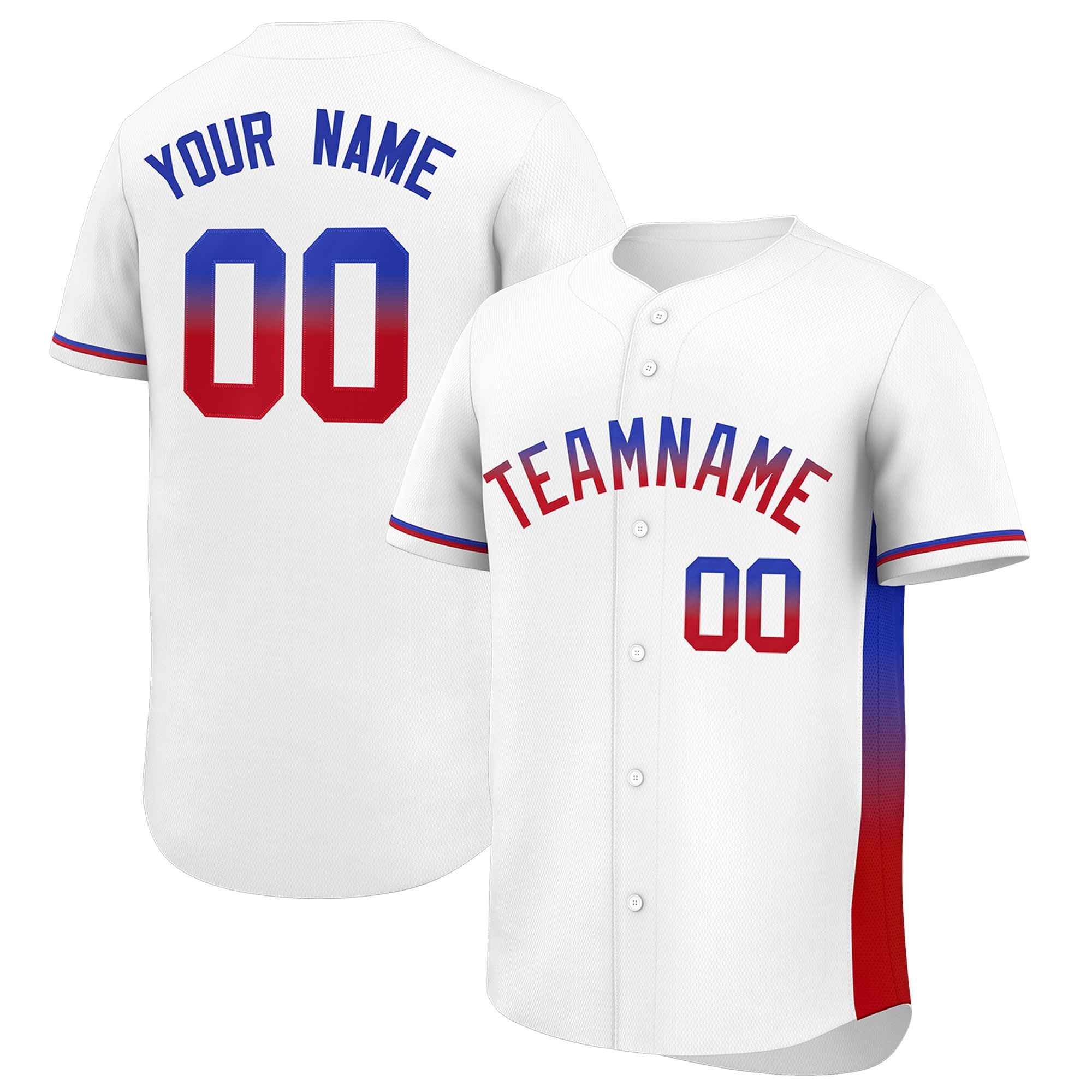 Custom White Royal-Red Personalized Gradient Font And Side Design Authentic Baseball Jersey