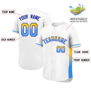 Custom White Gold-Powder Blue Personalized Gradient Font And Side Design Authentic Baseball Jersey