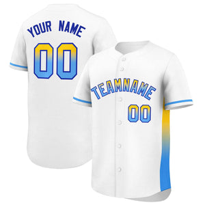 Custom White Gold-Powder Blue Personalized Gradient Font And Side Design Authentic Baseball Jersey