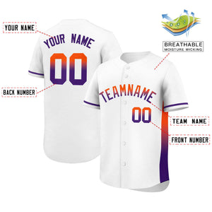 Custom White Orange-Purple Personalized Gradient Font And Side Design Authentic Baseball Jersey