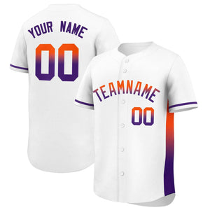 Custom White Orange-Purple Personalized Gradient Font And Side Design Authentic Baseball Jersey