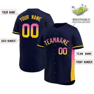 Custom Navy Pink-Gold Personalized Gradient Font And Side Design Authentic Baseball Jersey