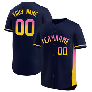 Custom Navy Pink-Gold Personalized Gradient Font And Side Design Authentic Baseball Jersey