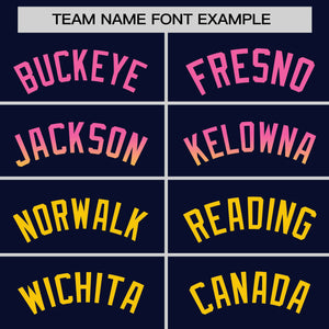 Custom Navy Pink-Gold Personalized Gradient Font And Side Design Authentic Baseball Jersey