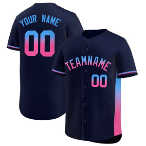 Custom Navy Powder Blue-Pink Personalized Gradient Font And Side Design Authentic Baseball Jersey