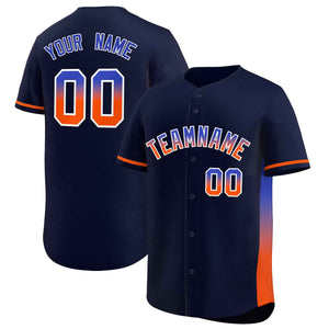 Custom Navy Royal-Orange Personalized Gradient Font And Side Design Authentic Baseball Jersey