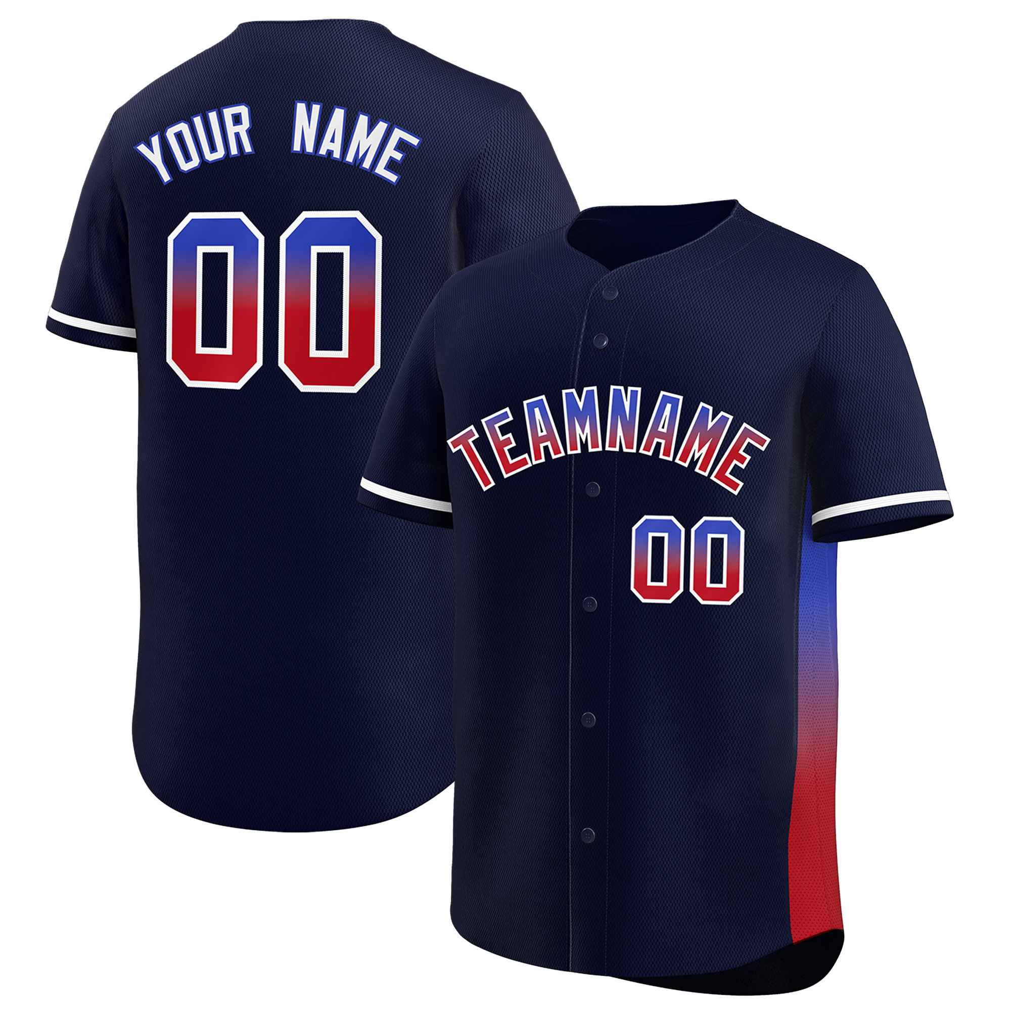 Custom Navy Royal-Red Personalized Gradient Font And Side Design Authentic Baseball Jersey