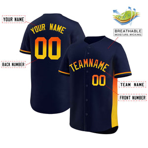 Custom Navy Orange-Gold Personalized Gradient Font And Side Design Authentic Baseball Jersey