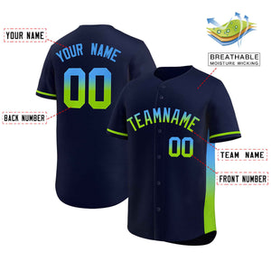 Custom Navy Powder Blue-Neon Green Personalized Gradient Font And Side Design Authentic Baseball Jersey