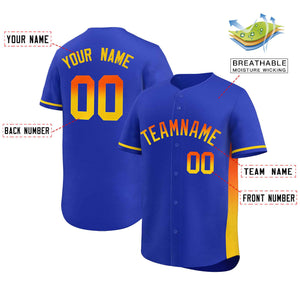 Custom Royal Orange-Gold Personalized Gradient Font And Side Design Authentic Baseball Jersey