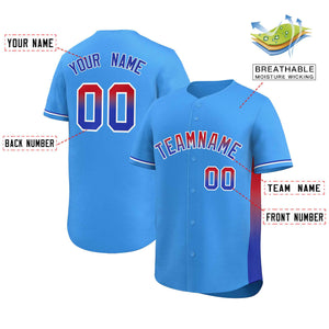 Custom Powder Blue Red-Royal Personalized Gradient Font And Side Design Authentic Baseball Jersey