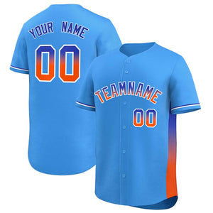 Custom Powder Blue Royal-Orange Personalized Gradient Font And Side Design Authentic Baseball Jersey