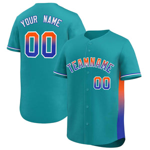 Custom Aqua Orange-Royal Personalized Gradient Font And Side Design Authentic Baseball Jersey