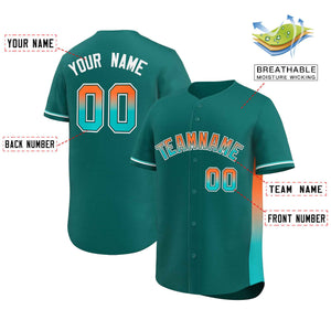 Custom Aqua Orange-Aqua Personalized Gradient Font And Side Design Authentic Baseball Jersey