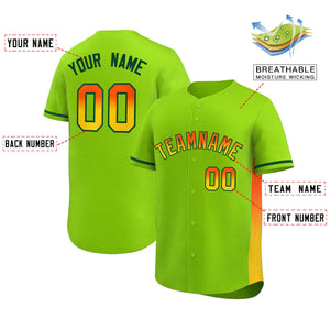 Custom Neon Green Orange-Gold Personalized Gradient Font And Side Design Authentic Baseball Jersey