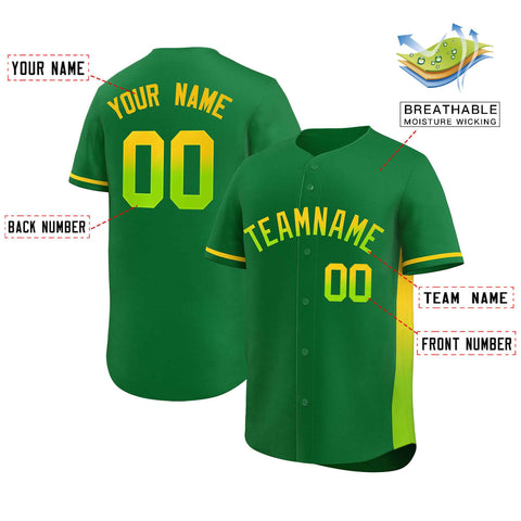 Custom Kelly Green Gold-Neon Green Personalized Gradient Font And Side Design Authentic Baseball Jersey