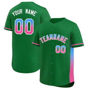 Custom Kelly Green Powder Blue-Pink Personalized Gradient Font And Side Design Authentic Baseball Jersey