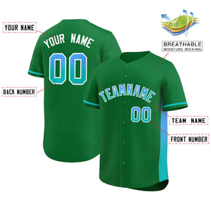 Custom Kelly Green Powder Blue-Aqua Personalized Gradient Font And Side Design Authentic Baseball Jersey