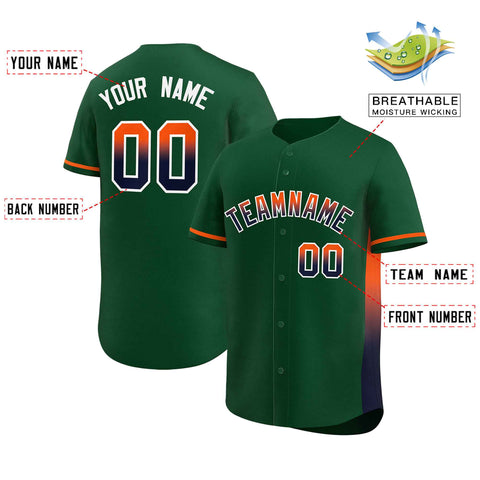 Custom Green Orange-Navy Personalized Gradient Font And Side Design Authentic Baseball Jersey