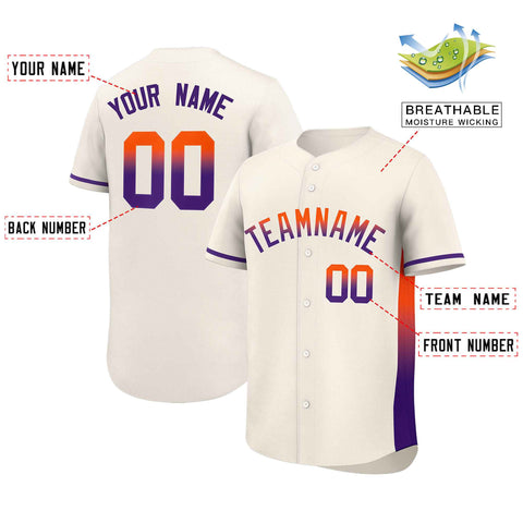 Custom Cream Orange-Purple Personalized Gradient Font And Side Design Authentic Baseball Jersey
