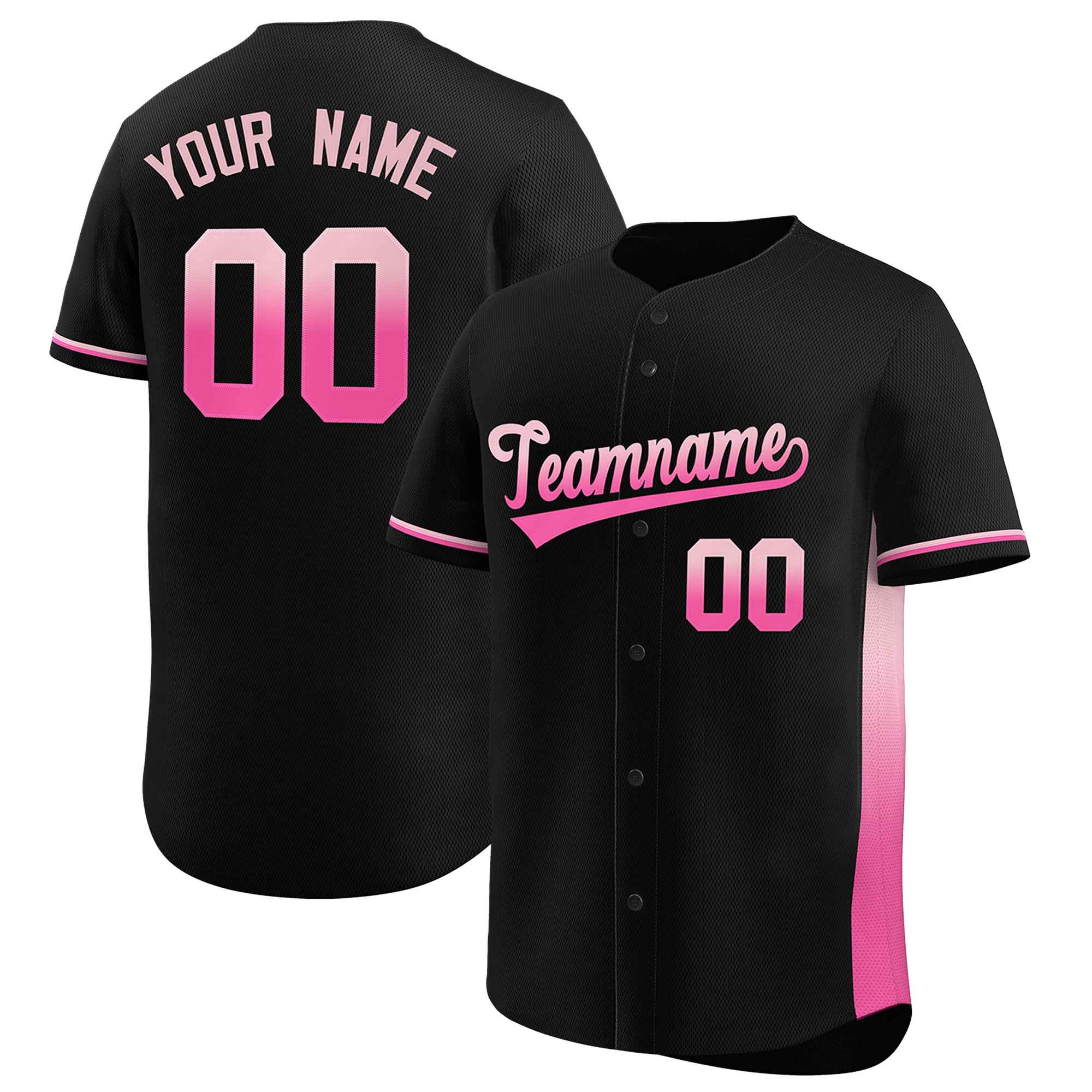 Custom Black Light Pink-Pink Personalized Gradient Font And Side Design Authentic Baseball Jersey