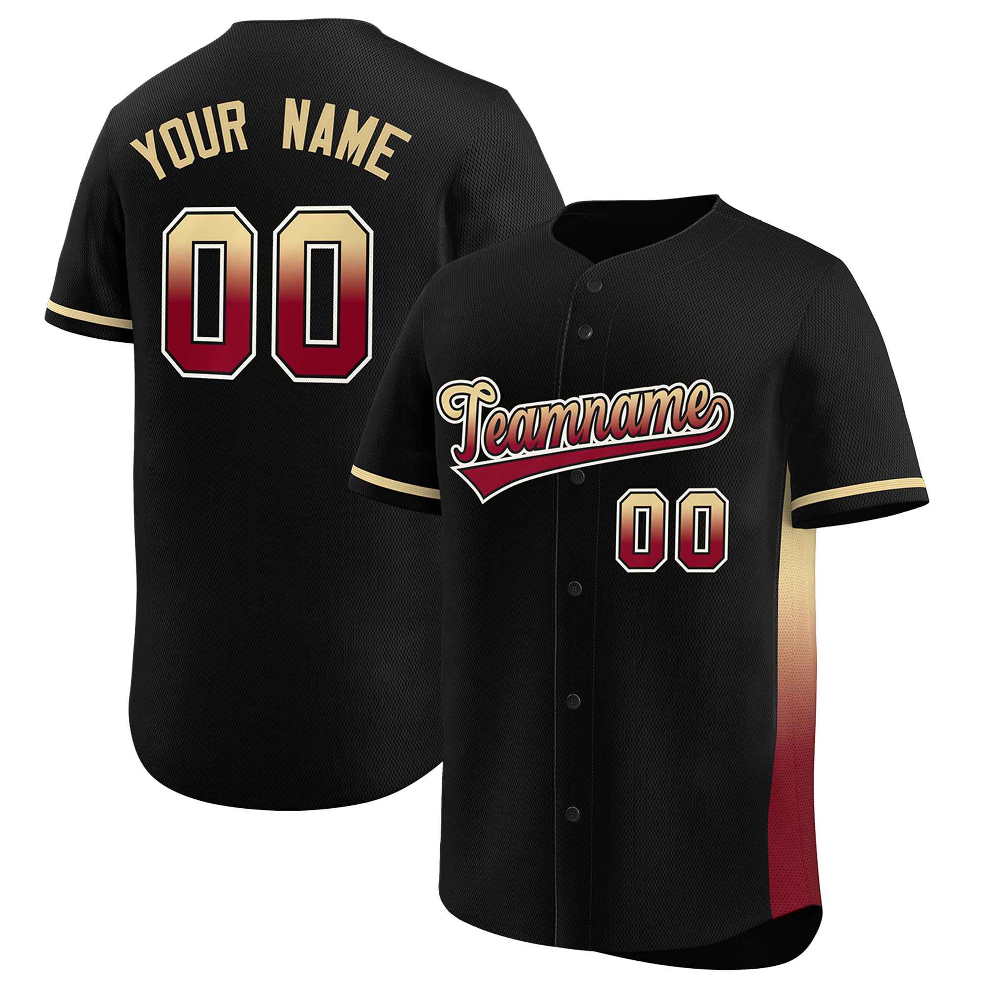 Custom Black Khaki-Crimson Personalized Gradient Font And Side Design Authentic Baseball Jersey