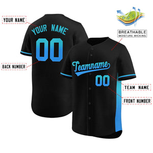 Custom Black Sky Blue-Powder Blue Personalized Gradient Font And Side Design Authentic Baseball Jersey