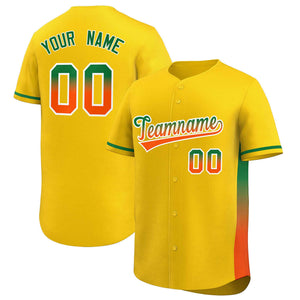 Custom Gold Kelly Green-Orange Personalized Gradient Font And Side Design Authentic Baseball Jersey