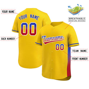 Custom Gold Royal-Red Personalized Gradient Font And Side Design Authentic Baseball Jersey