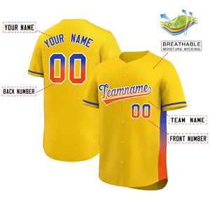 Custom Gold Royal-Orange Personalized Gradient Font And Side Design Authentic Baseball Jersey