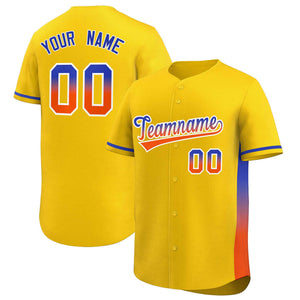 Custom Gold Royal-Orange Personalized Gradient Font And Side Design Authentic Baseball Jersey